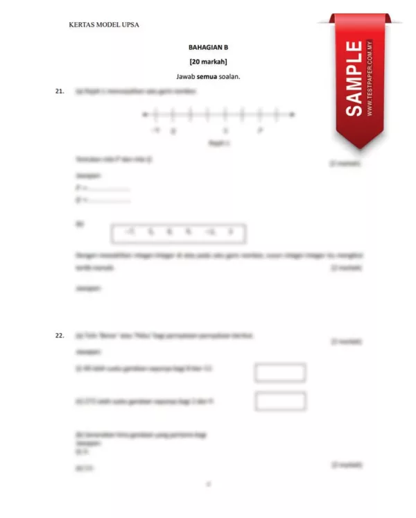 Soalan Ujian UPSA Matematik Tingkatan 1 2023