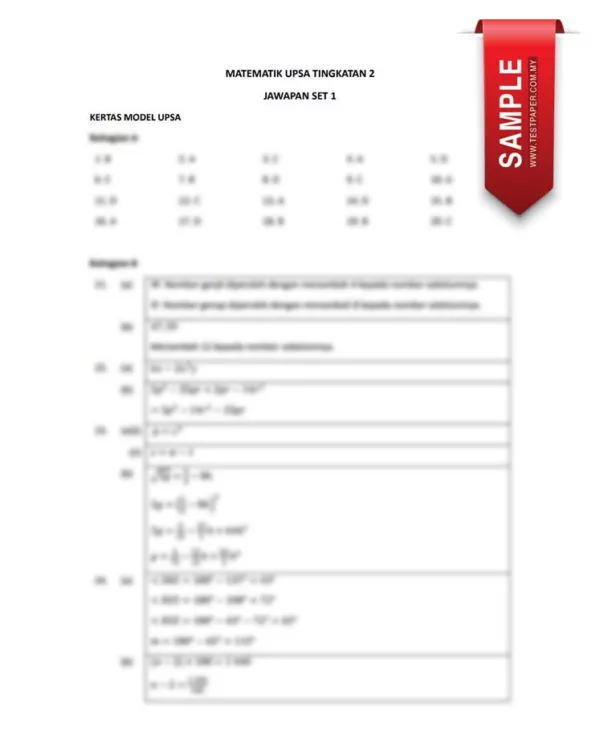 Soalan Ujian UPSA Matematik Tingkatan 2 2023