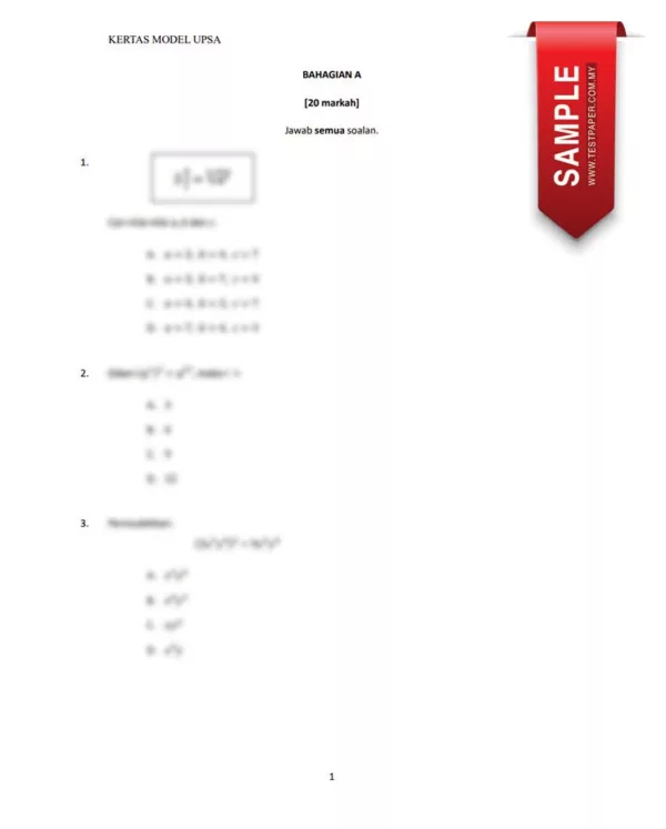 Soalan Ujian UPSA Matematik Tingkatan 3 2023