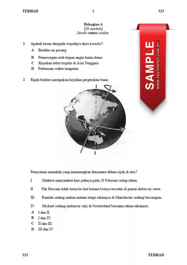 Soalan Ujian UPSA Geografi Tingkatan 2 2023