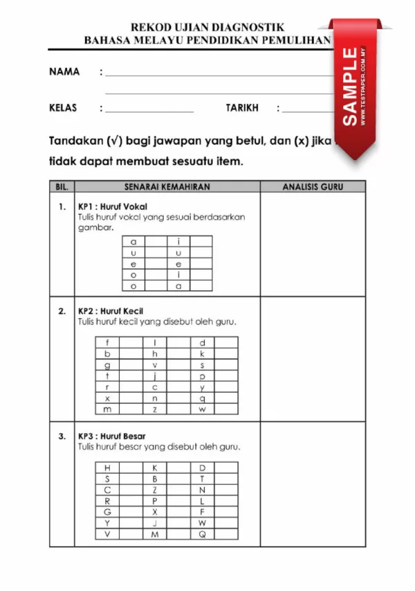 Soalan Ujian Diagnostik BM Pemulihan Khas