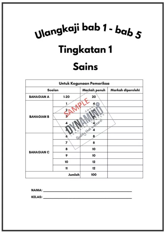 Soalan UASA Sains Bab 1-5 Tingkatan 1 DLP