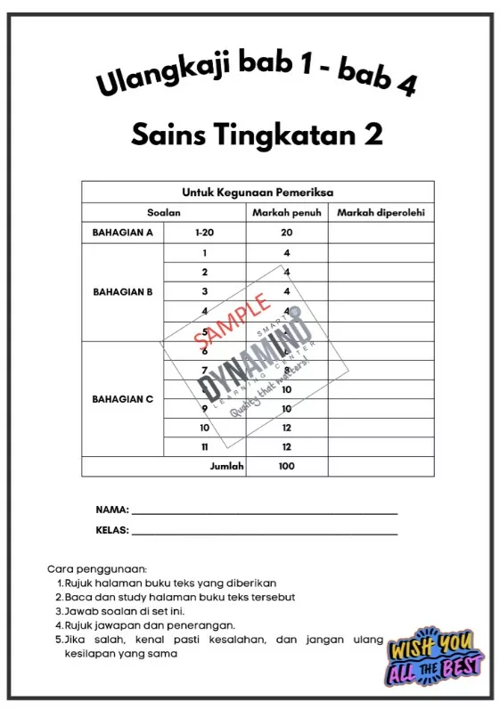 Soalan UASA Sains Bab 1-4 Tingkatan 2 DLP