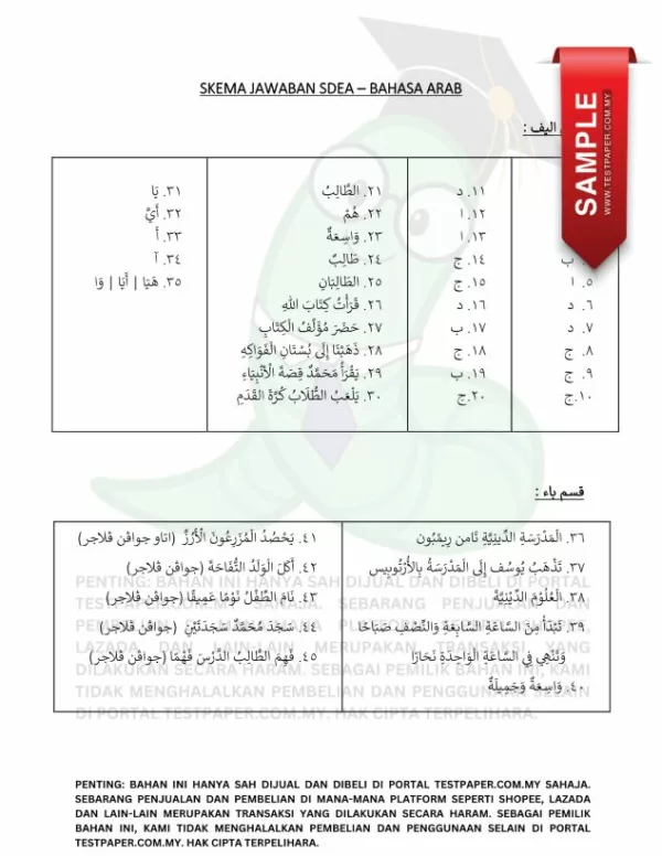 Soalan Ujian Lughah Arabiah Tahun 6 SDEA 2024 Guru