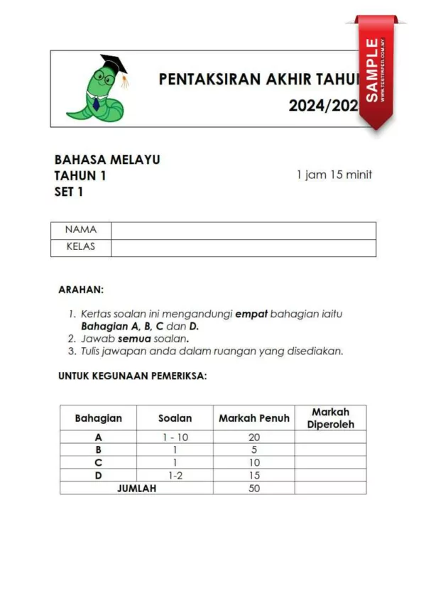 Soalan Akhir Tahun PAT Bahasa Melayu Tahun 1 2024