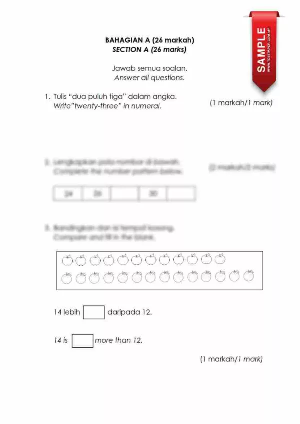 Soalan Akhir Tahun PAT Matematik Tahun 1 2024