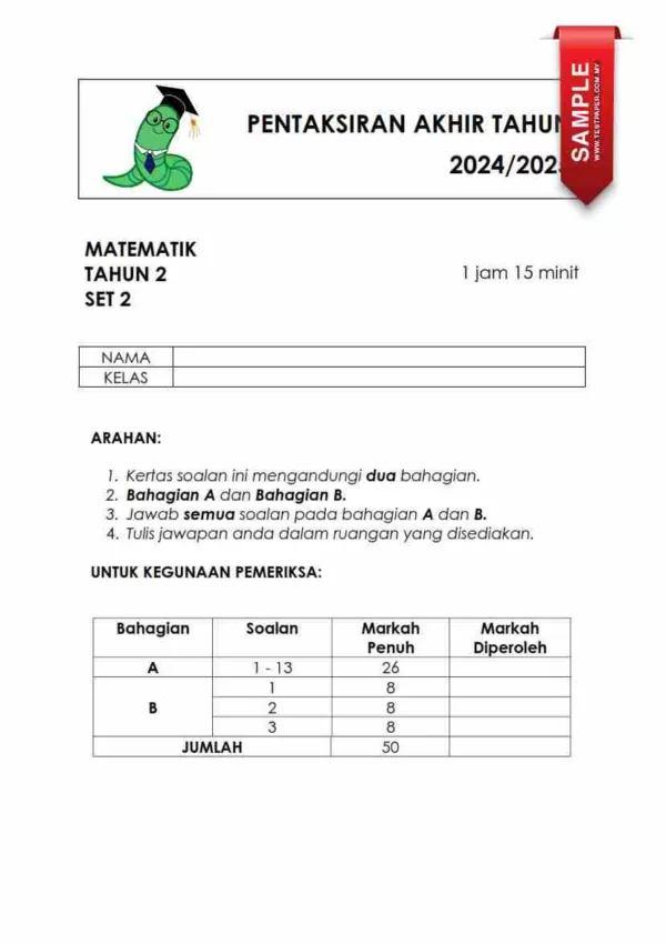 Soalan Akhir Tahun PAT Matematik Tahun 2 2024