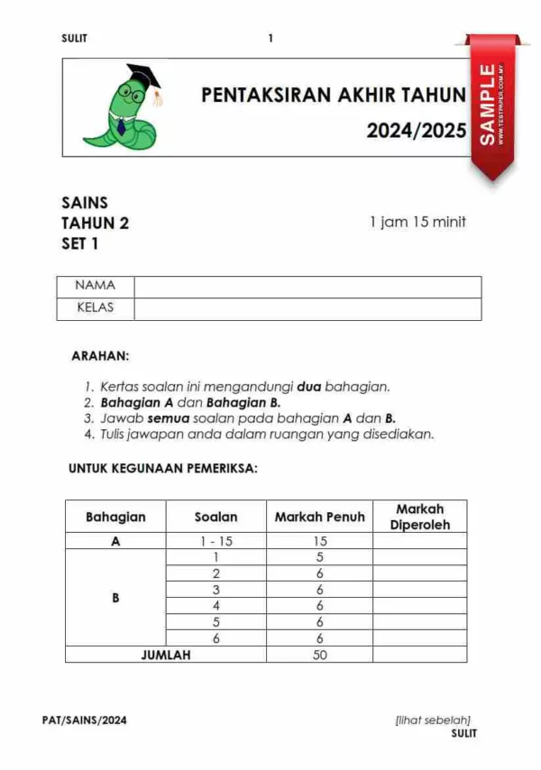 Soalan Akhir Tahun PAT Sains Tahun 2 2024