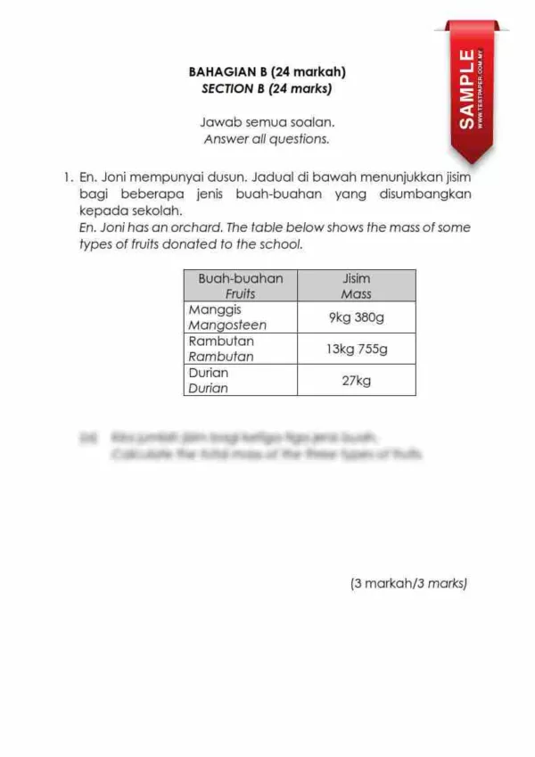 Soalan Akhir Tahun PAT Matematik Tahun 3 2024