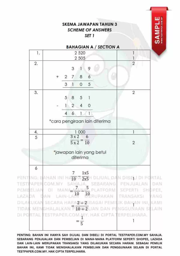 Soalan Akhir Tahun PAT Matematik Tahun 3 2024