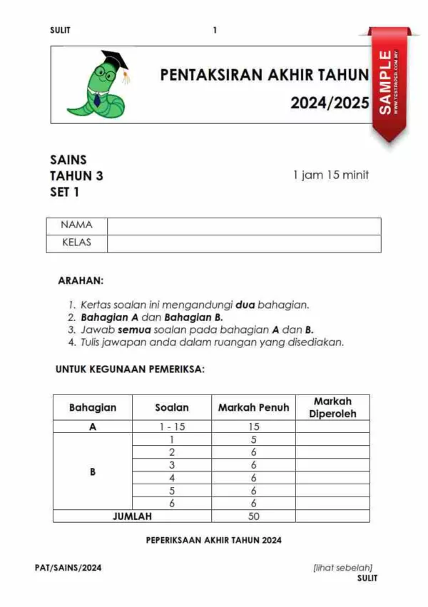 Soalan Akhir Tahun PAT Sains Tahun 3 2024