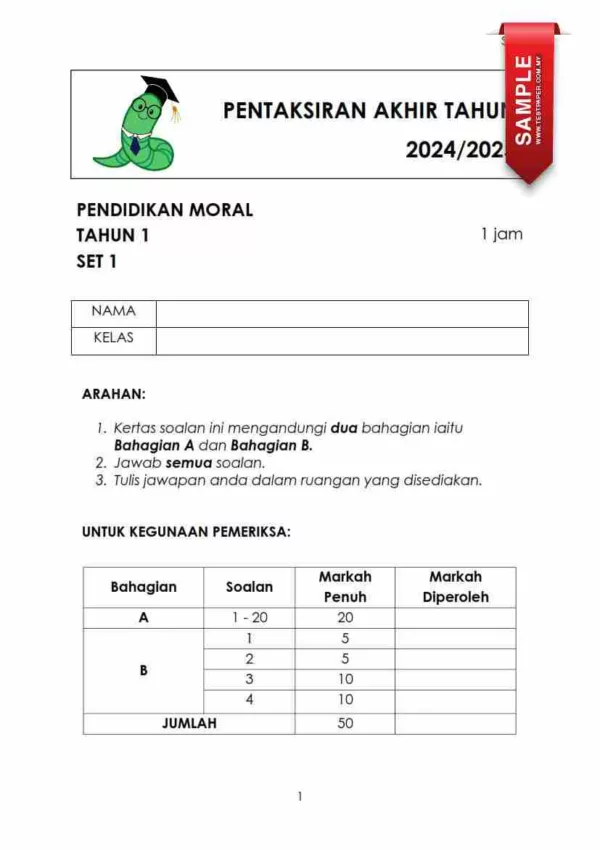 Soalan Akhir Tahun PAT Pendidikan Moral Tahun 1 2024