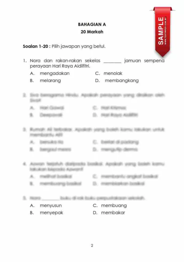 Soalan Akhir Tahun PAT Pendidikan Moral Tahun 3 2024