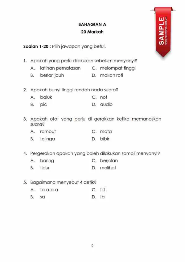 Soalan Akhir Tahun PAT Pendidikan Muzik Tahun 3 2024