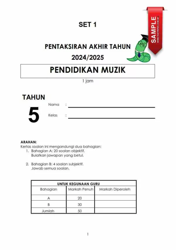 Soalan Akhir Tahun PAT Pendidikan Muzik Tahun 5 2024