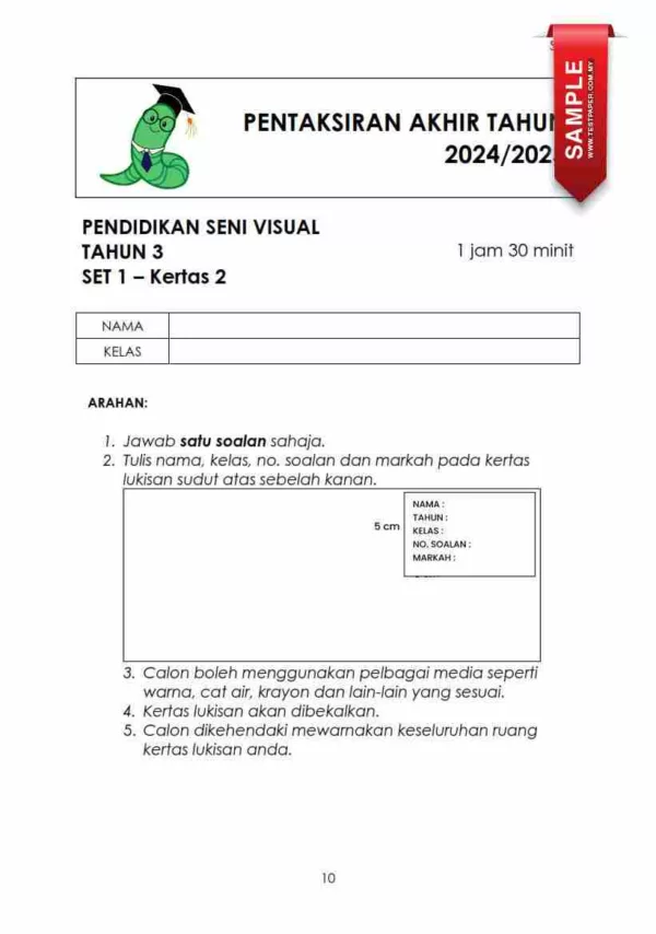 Soalan Akhir Tahun PAT Pendidikan Seni Visual Tahun 3 2024