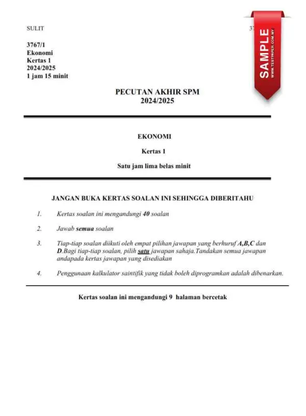 Soalan Latihan Ekonomi SPM Kertas 1 dan 2 2024