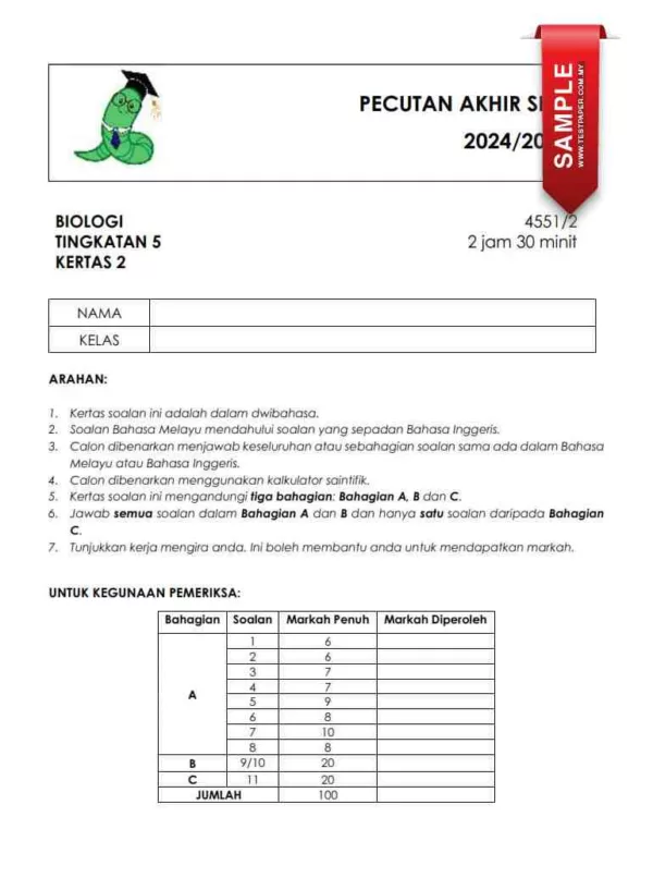 Soalan Latihan Biologi SPM Kertas 1 dan 2 2024