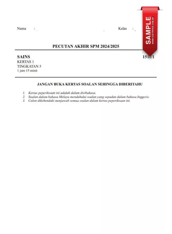 Soalan Latihan Sains SPM Kertas 1 dan 2 2024