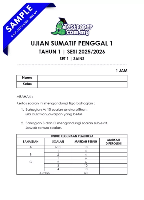Sains Tahun 1 Sumatif Penggal 1
