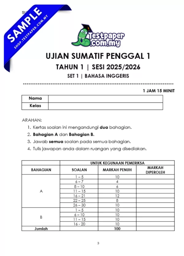 Bahasa Inggeris Tahun 1 Ujian Sumatif 1