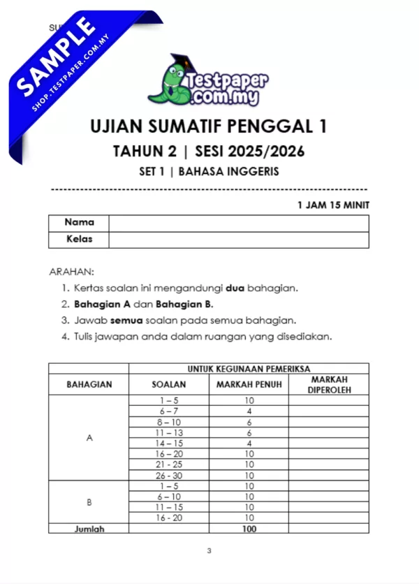 Peperiksaan BI Tahun 2 Sumatif 1