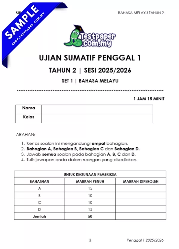 Koleksi Ujian Sumatif Tahun 2 Penggal 1 2025 Pelbagai Subjek