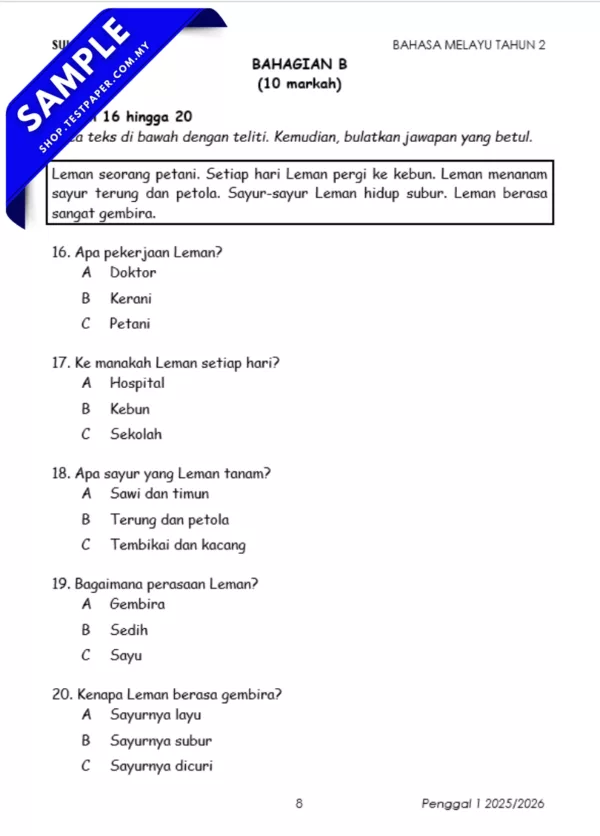 Soalan BM Tahun 2 Sumatif 1