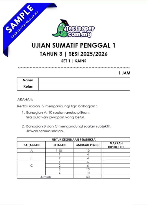 Latihan Ujian Tahun 3 Sumatif 1/2025 Dengan Skema Jawapan