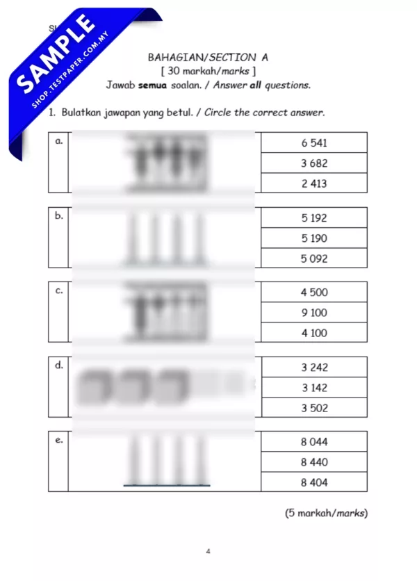 Himpunan Soalan Matematik Tahun 3 Ujian Sumatif penggal 1 2025 KSSR