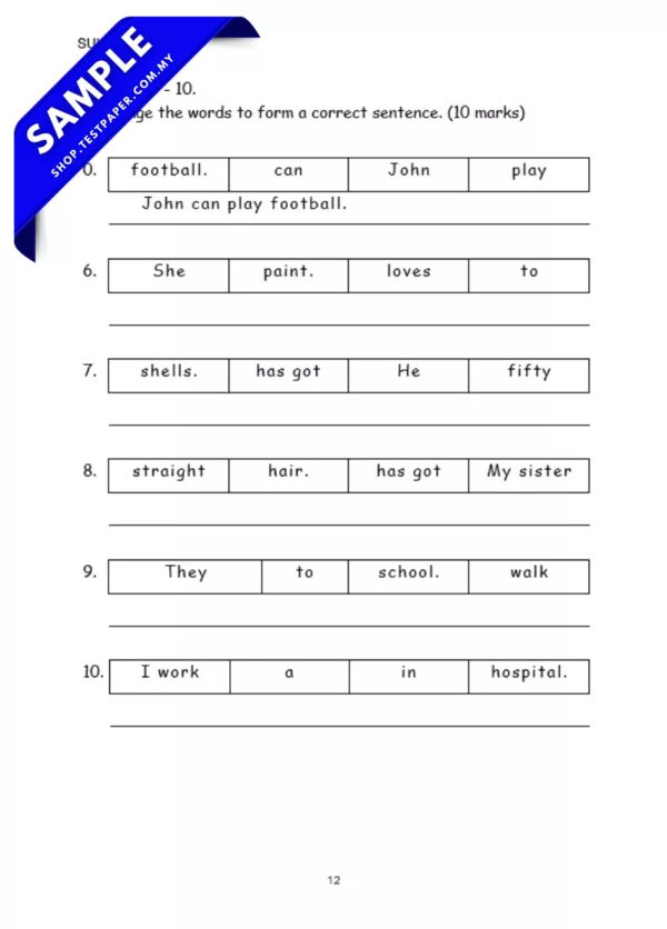 Ujian Bahasa Inggeris Tahun 3 Sumatif 1