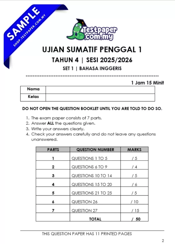 Modul Soalan Sumatif Tahun 4 Penggal 1 2025 Bagi Beberapa Subjek