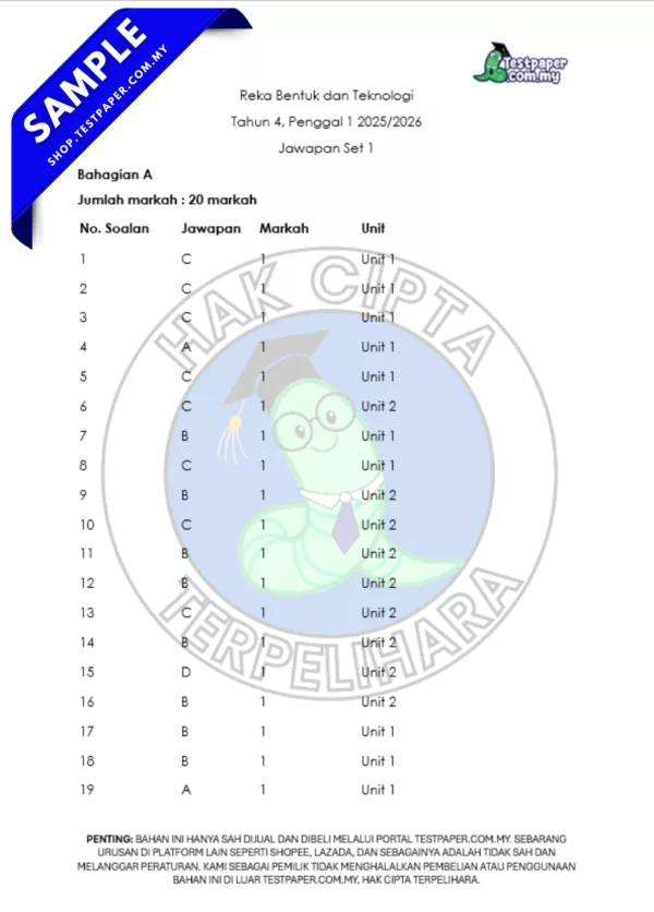 Dapatkan Soalan Exam RBT tahun 4 Ujian Sumatif penggal 1/2025