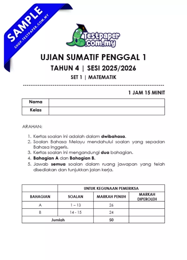 Modul Soalan Sumatif Tahun 4 Penggal 1 2025 Bagi Beberapa Subjek
