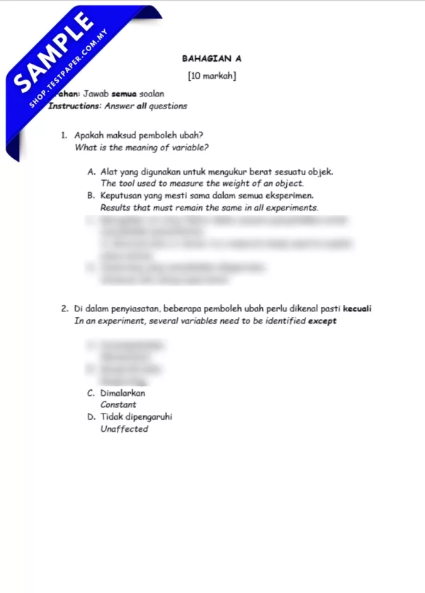 Soalan Sains Tahun 5 Ujian Sumatif