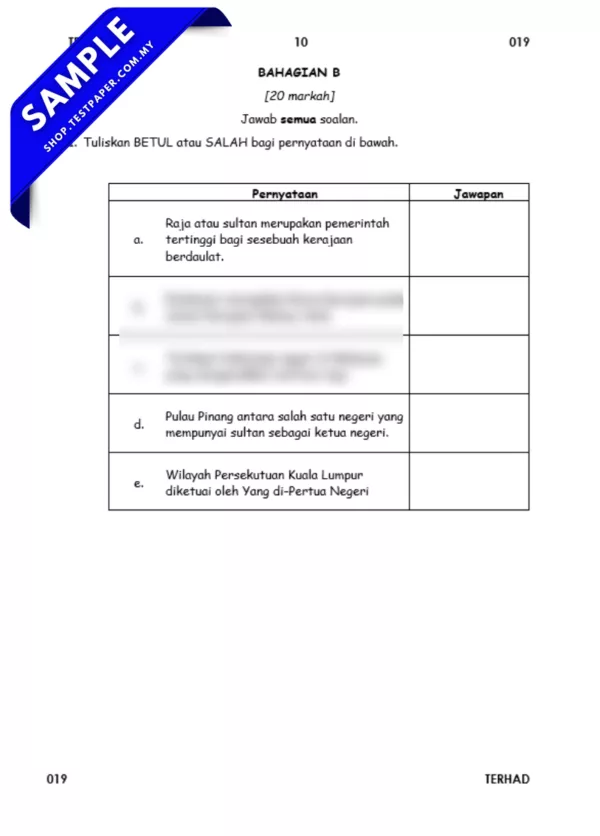 Soalan Sejarah Tahun 5 Sumatif 1