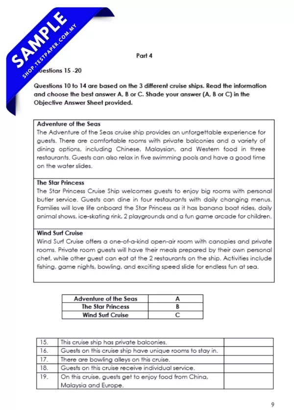 Exam Bahasa Inggeris Tahun 5 Sumatif