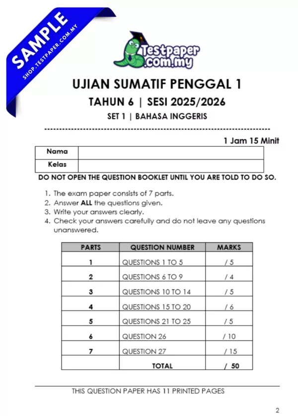 Rujukan Ujian Sumatif Tahun 6 Penggal 1 2025 Disediakan Mengikut Subjek