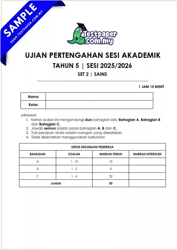 Sumber UPSA Sains Tahun 5 2025/2026 Terkini Dengan JSU Tambahan
