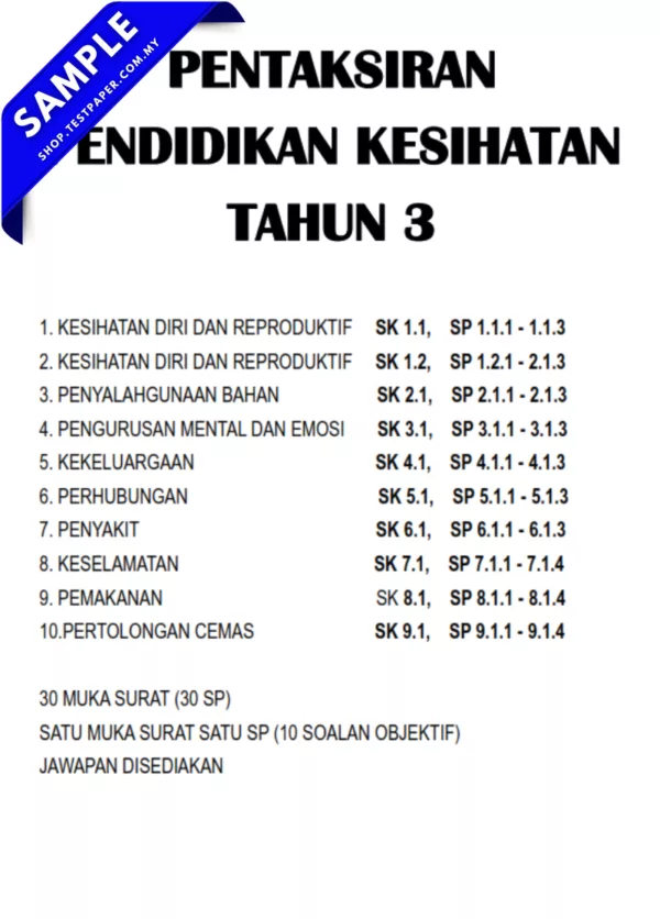 Soalan Pendidikan Kesihatan Objektif Tahun 3