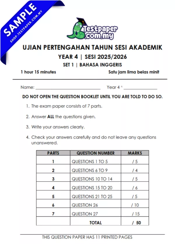 Modul Ujian BI Tahun 4 UPSA 2025/2026 Dibekalkan JSU Terkini