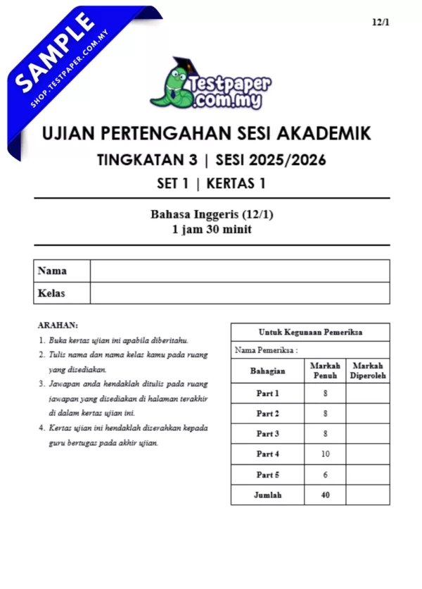 Muat Turun UPSA BI Tingkatan 3 2025/2026 Dengan JSU Mengikut Format UASA