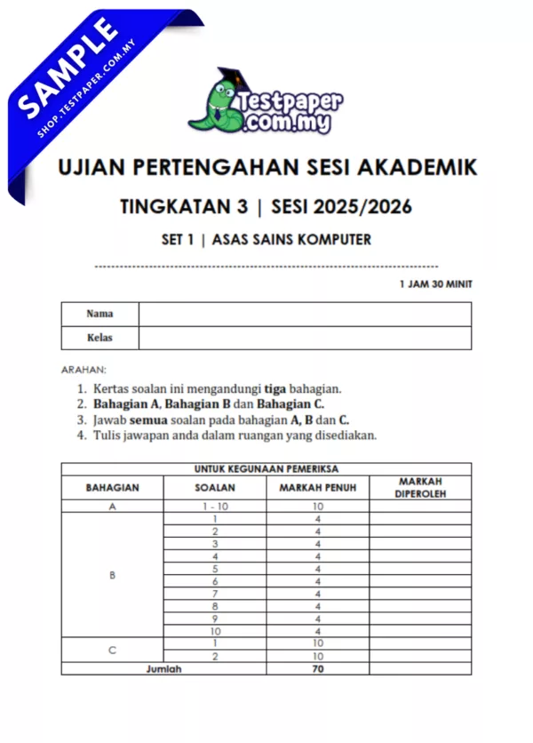 Update Soalan Asas Sains Komputer UPSA Tingkatan 3 2025/2026 Dengan JSU