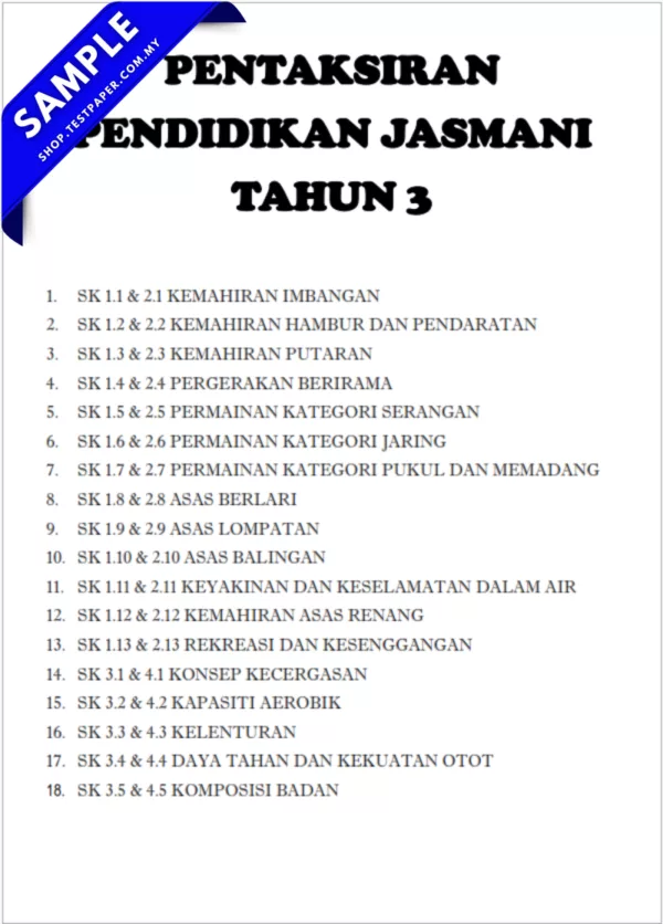 Soalan Pendidikan Jasmani Objektif Tahun 3