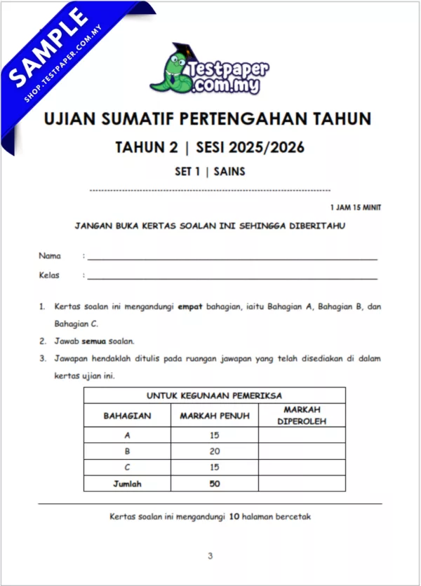 Bahan Soalan Pertengahan Tahun Sains Tahun 2 20252026 Format PDF dan Word Serta JSU Sebagai Pilihan