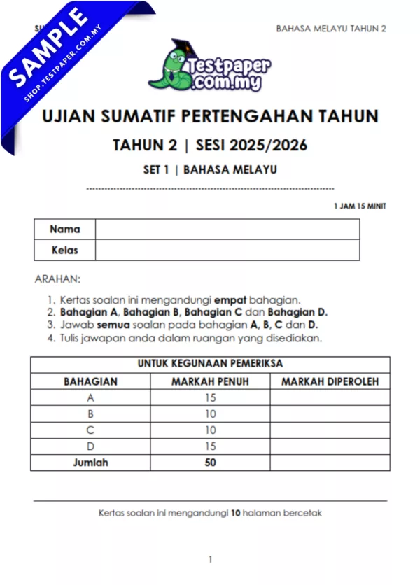 Modul Ujian BM Tahun 2 Pertengahan Tahun 2025/2026 Disediakan Format PDF, Word dan JSU Terkini
