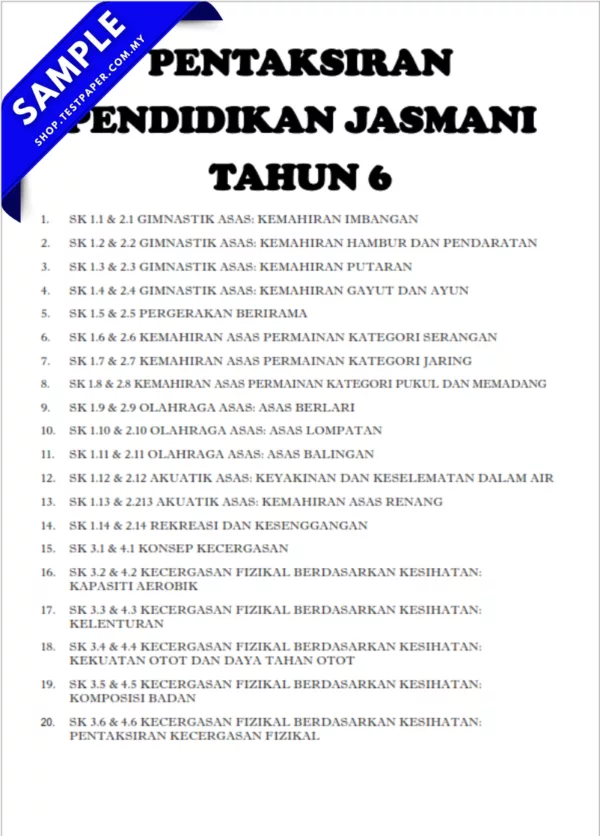 Soalan PJ Objektif Tahun 6