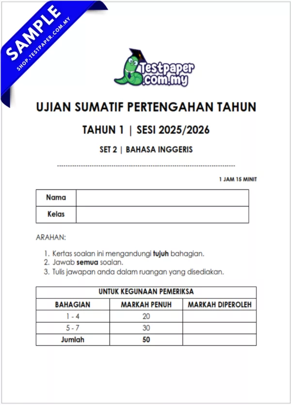 Ujian BI Tahun 1 Pertengahan Tahun 2025/2026 Dalam Bentuk PDF, Word dan JSU