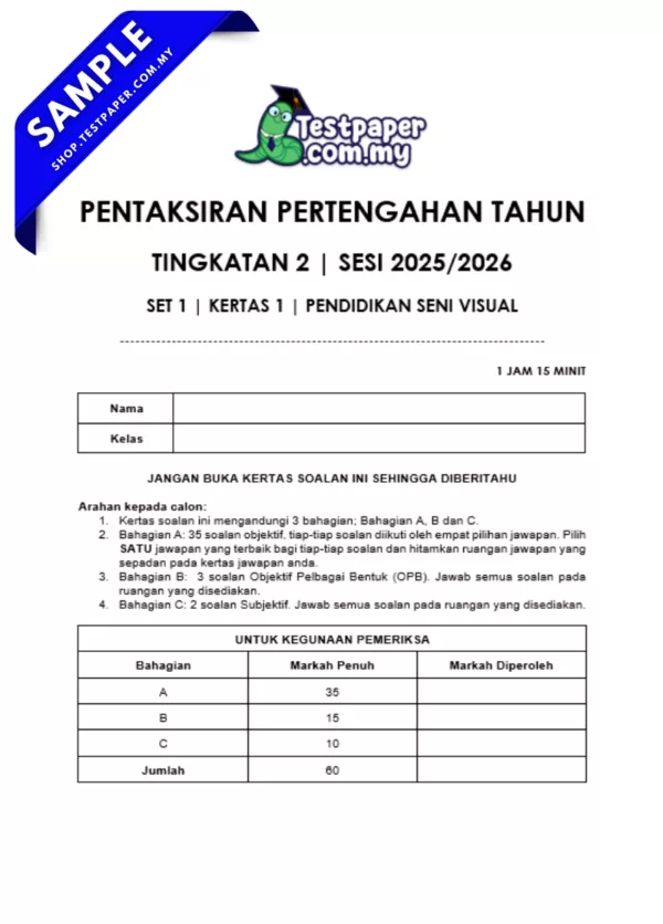 Bahan Ujian Pertengahan Tahun PSV Tingkatan 2 2025/2026 Dalam Susunan JSU, Word dan PDF