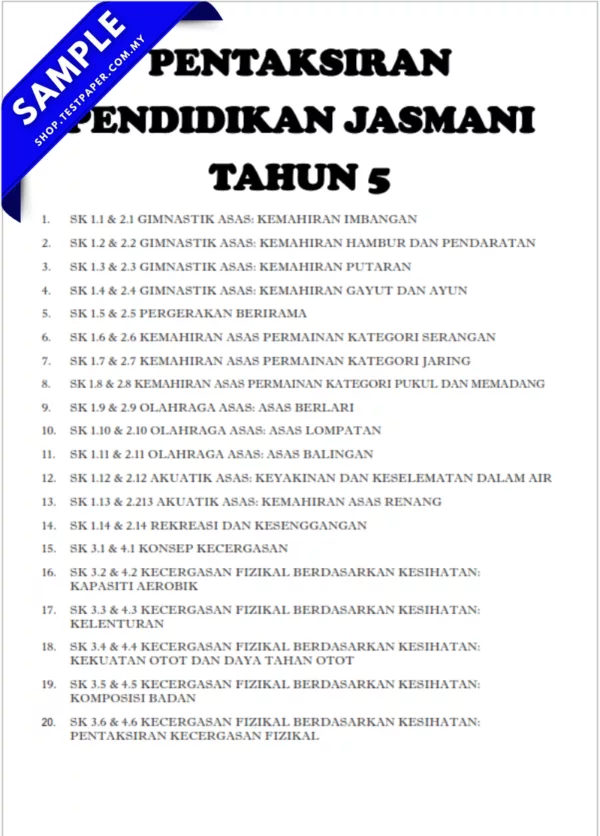 Soalan Objektif PJ Tahun 5